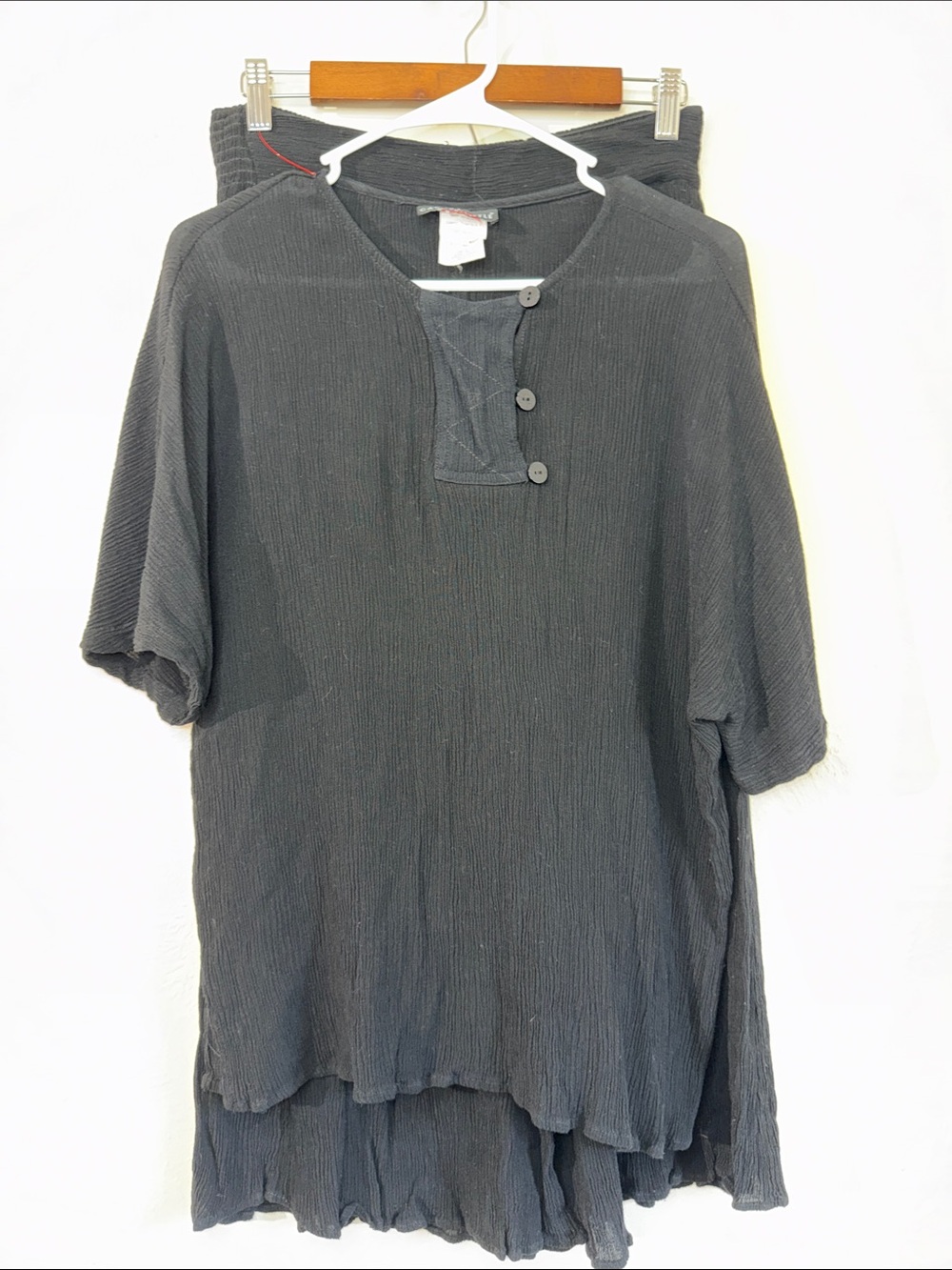 Vintage Carole Little Black Crinkle Rayon 2 Piece Pant Set 10/12